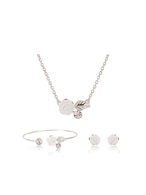 BESTIE Alloy White Gold Plated Fashion Flower Artificial Gemstones Three Pieces Jewelry Set 0