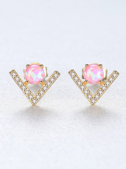 Pink 925 Sterling Silver With Opal  Cute Triangle Stud Earrings