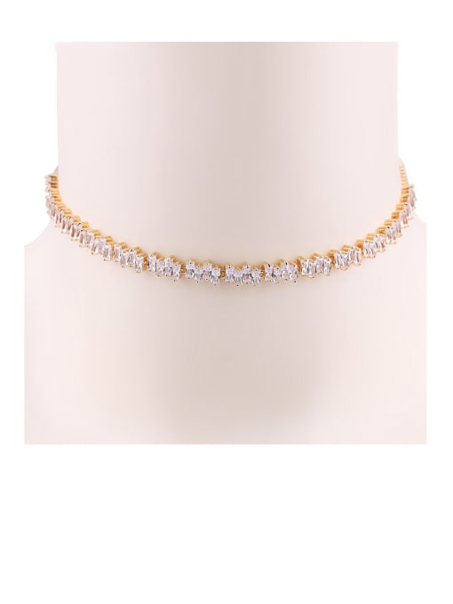 Gold Copper With Cubic Zirconia  Personality Geometric Chokers Necklace