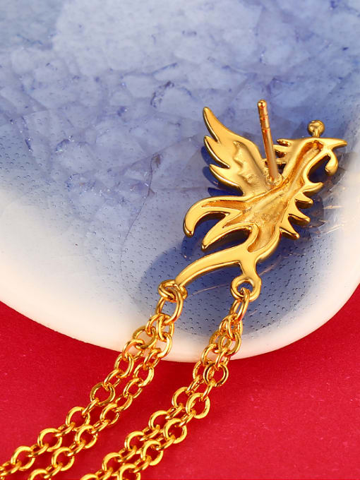 XP Copper Alloy 24K Gold Plated Classical Dragon Phoenix Drop threader earring 1