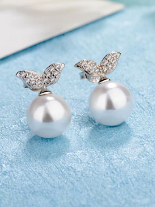 AI Fei Er Simple Imitation Pearl Little Leaves Stud Earrings 2