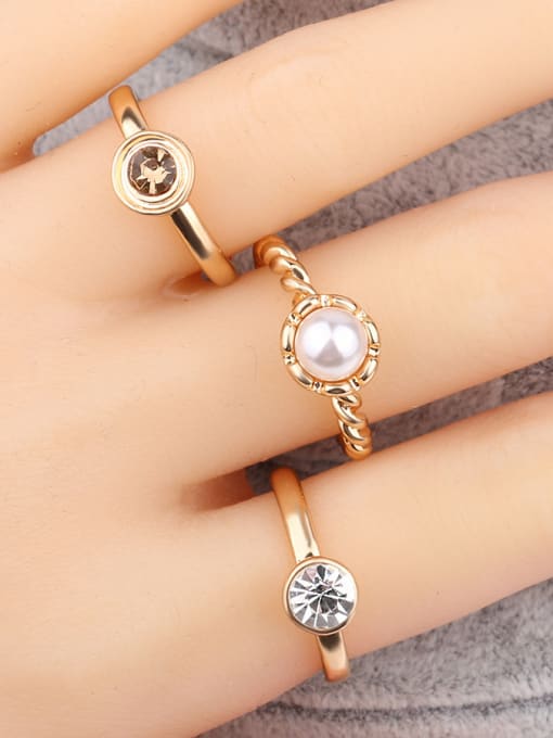 Gujin Fashion Artificial Pearl Zircon Crystal Gold Plated Ring Set 1