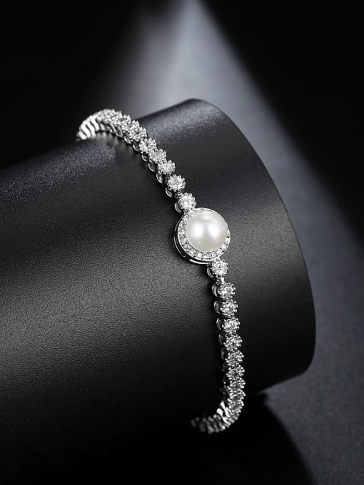 BLING SU AAA zircon inlay imitation pearl simple bracelet