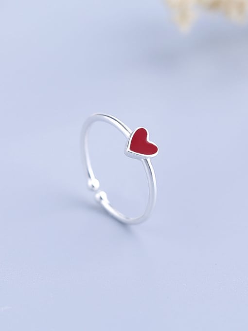 CEIDAI Simple Red Heart shaped Silver Opening Ring 2