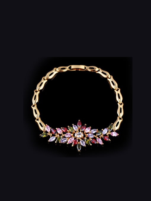 Golden Colorful Flashing Zircons Flower Copper Bracelet
