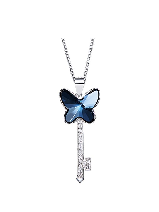 blue 2018 S925 Silver Butterfly Shaped Necklace