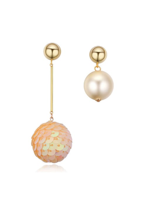 QIANZI Asymmetrical Imitation Pearl Champagne Gold Plated Alloy Earrings 1