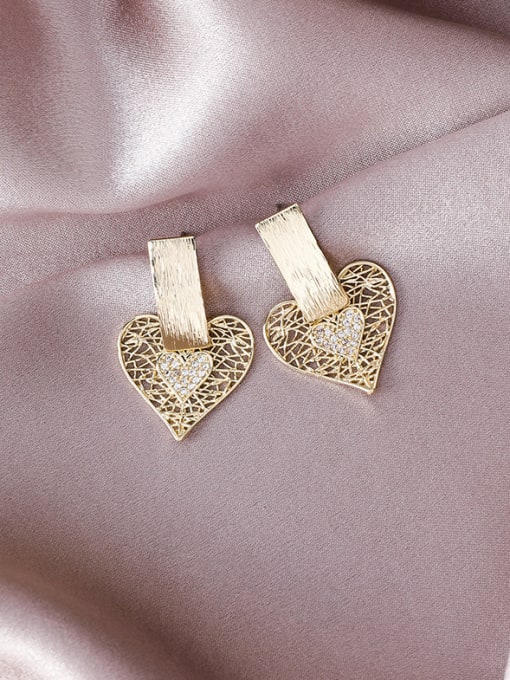 Girlhood Alloy With Gold Plated Simplistic Heart Drop Earrings 2