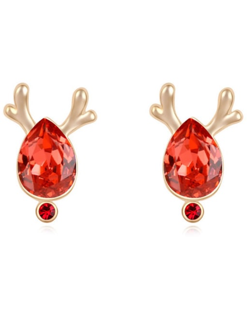 Red Fashion Water Drop austrian Crystal Deer Horn Stud Earrings