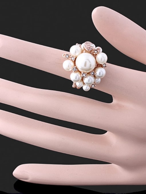 Wei Jia Fashion Exaggerated Artificial Pearls Tiny Rhinestones Alloy Ring 1