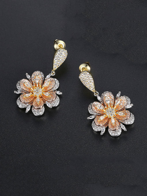 Tricolor gold Copper With Platinum Plated Fashion Flower Cluster Earrings