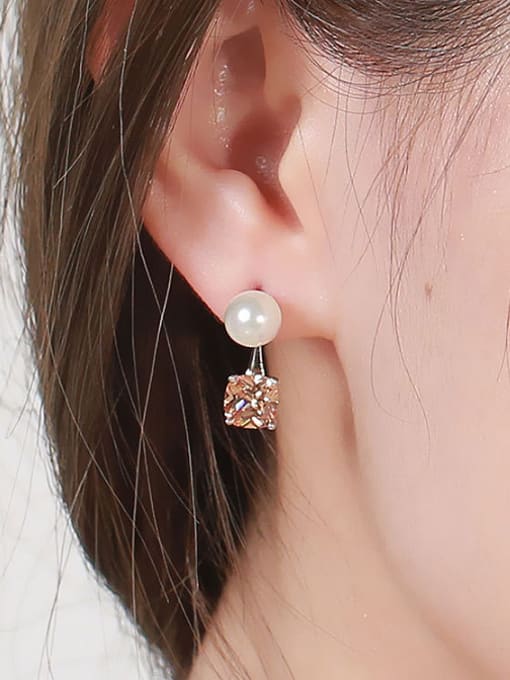 XP Copper Alloy White Gold Plated Pearl Zircon Creative Multiuse stud Earring 1