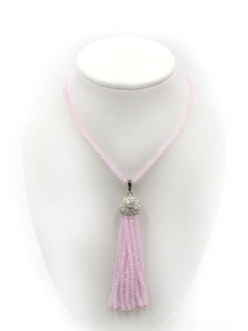 Pink Fashion Tassels Natural Crystal Beads Sweater Chain