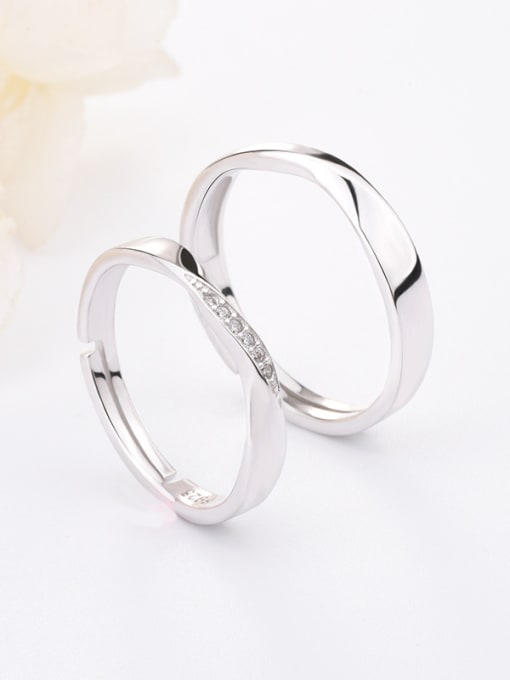 Opening counterring of curve drill 925 Sterling Silver With Cubic Zirconia Simplistic  loves  Band Rings