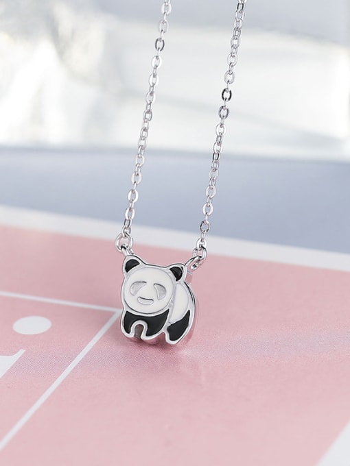 One Silver Cute Panda Necklace 3
