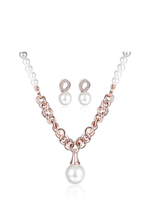 two pieces jewelry set Elegant Rose Gold Plated Artificial Pearl Geometric Two Pieces Jewelry Set