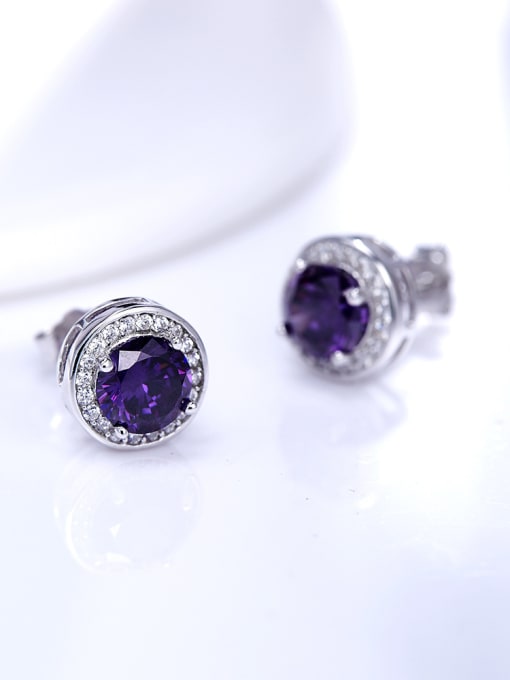Purple Charming 925 Silver Round Shaped Zircon Stud Earrings