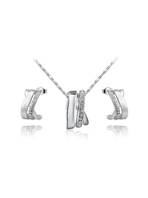 Platinum Delicate Platinum Plated Geometric Shaped Austria Crystal Two Pieces Jewelry