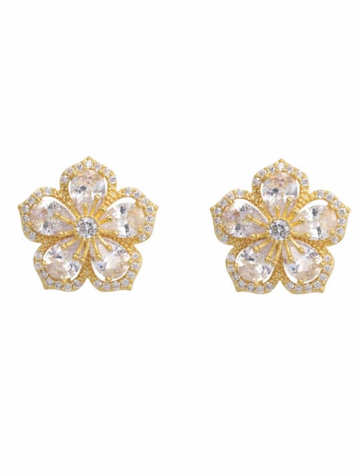 Gold white Copper With Cubic Zirconia Cute Flower Stud Earrings