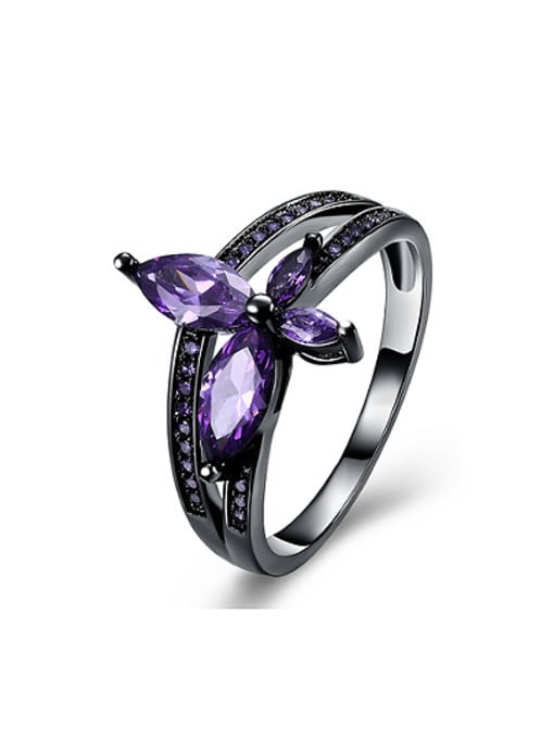 OUXI Simple Flower Purple Zircon Ring