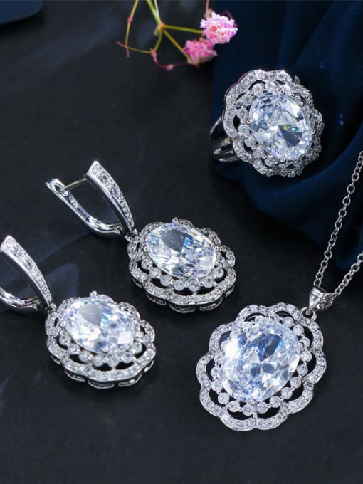 L.WIN Copper inlaid AAA Zircon Earrings Necklace 3 piece jewelry set 4