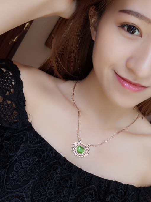 JINDING Female Titanium Steel Rose Gold Green Fubao Necklace 1