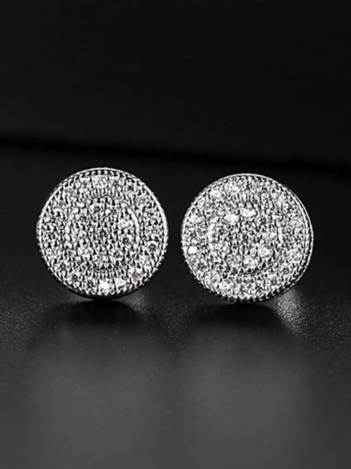 Platinum-T05H03 Copper With Cubic Zirconia Delicate Round Stud Earrings