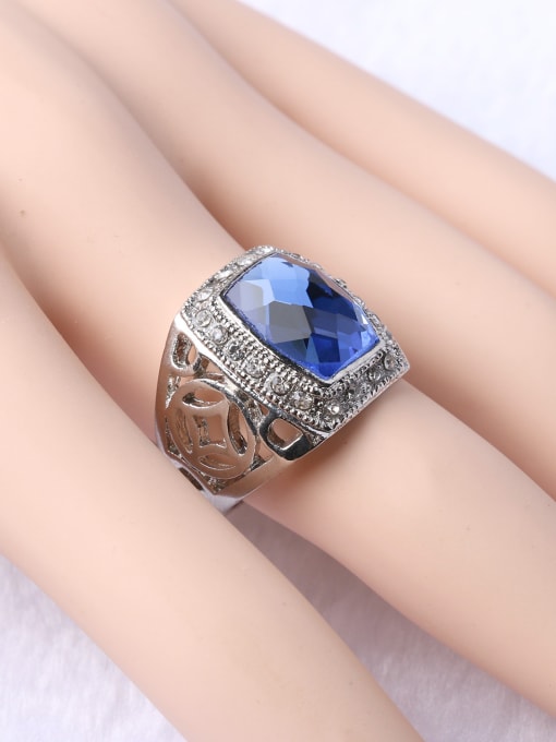 Gujin Fashion Blue Glass stone Silver Plated Hollow Ring 1