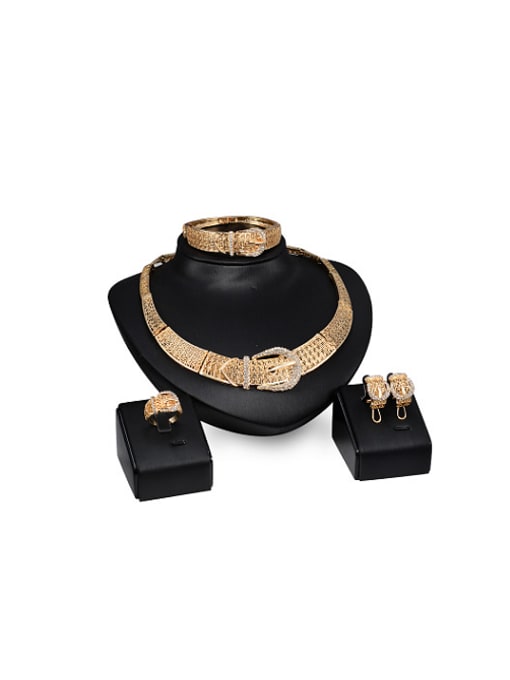 BESTIE Alloy Imitation-gold Plated Creative Buckle-shaped CZ Four Pieces Jewelry Set