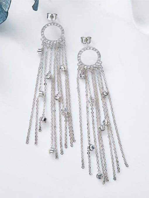 CEIDAI Fashion Tassels Cubic Zircon Drop Earrings 2