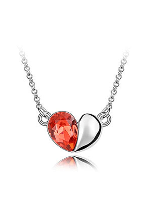 QIANZI Simple Heart Pendant austrian Crystals Alloy Necklace