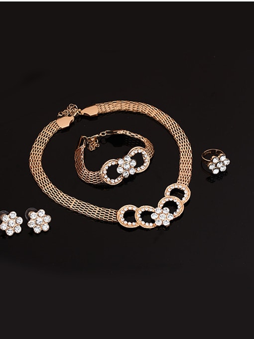 BESTIE Alloy Imitation-gold Plated Fashion Rhinestones Flower-shaped Four Pieces Jewelry Set 1