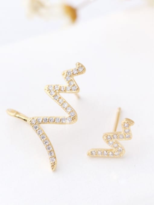 Gold Personalized Zircon Wave Stud Earrings