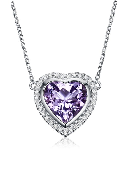 Deli Platinum Plated Amethyst Gemstone Heart-shaped Pendant 0