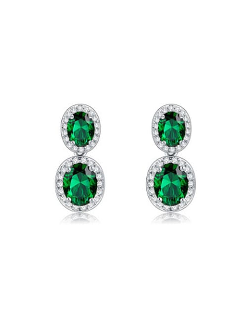 Platinum Green Oval Shaped AAA Zircon Drop Earrings