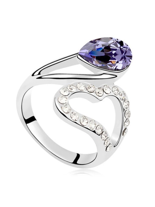 purple Fashion Hollow Heart Water Drop austrian Crystal Alloy Ring