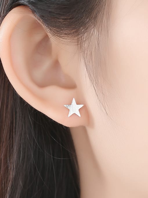 CCUI 925 Sterling Silver With  Glossy Simplistic Stars moon asymmetry  Stud Earrings 1