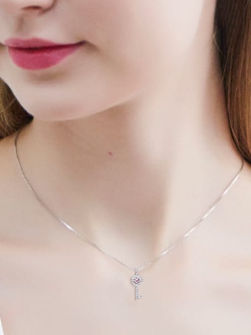 CEIDAI S925 Silver Key-shaped Crystal Necklace 1