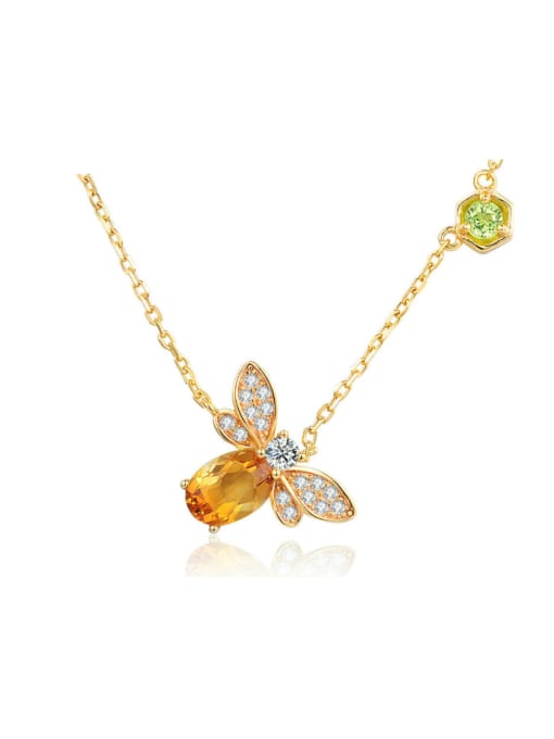 ZK Natural Yellow Crystals Honeybee Clavicle Necklace 0
