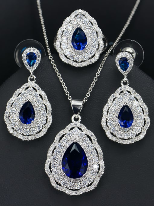 Blue Ring Size 6 Luxury Color Zircon Three Pieces Jewelry Set