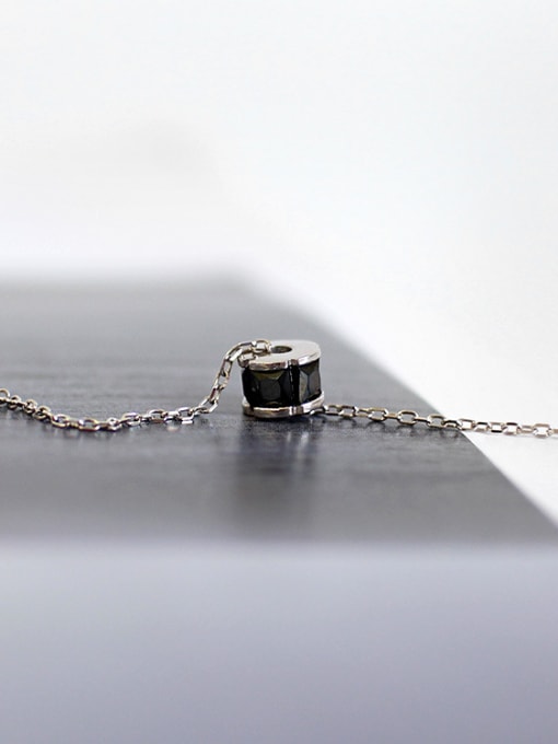 DAKA Simple Black Zircon-studded Bead Pendant Silver Necklace 2