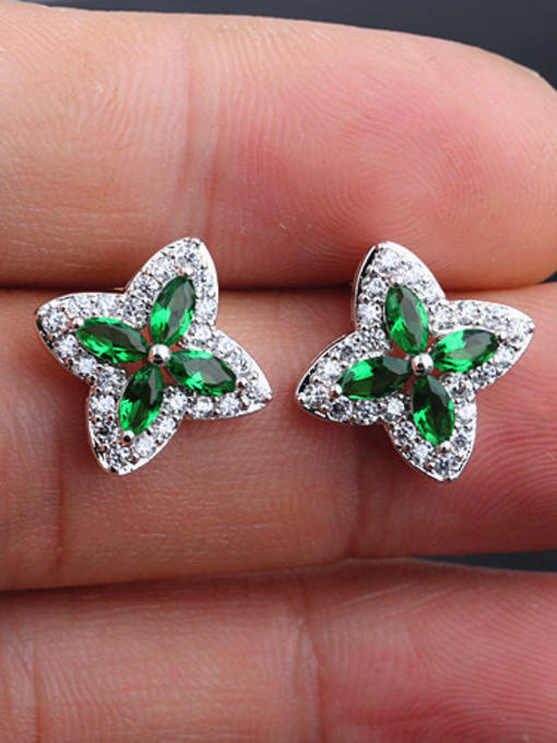 Green 925 Sterling Silver Ear Needles  AAA Zircon  No Nickel Anti-allergic Cluster earring