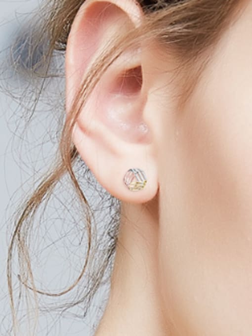 CEIDAI Tiny Triple Color Plated 925 Silver Triangle Stud Earrings 1
