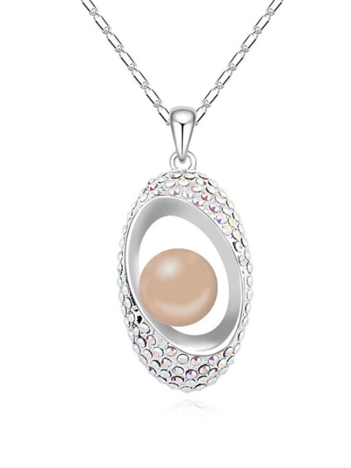 nude Fashion Imitation Pearl Tiny Crystals Oval Pendant Alloy Necklace