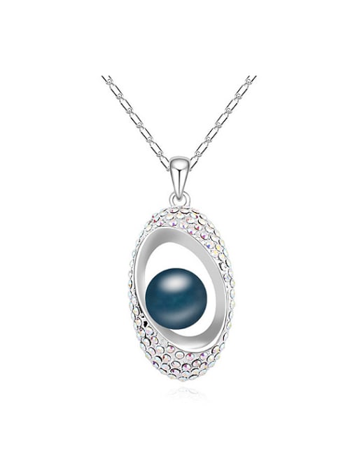 QIANZI Fashion Imitation Pearl Tiny Crystals Oval Pendant Alloy Necklace