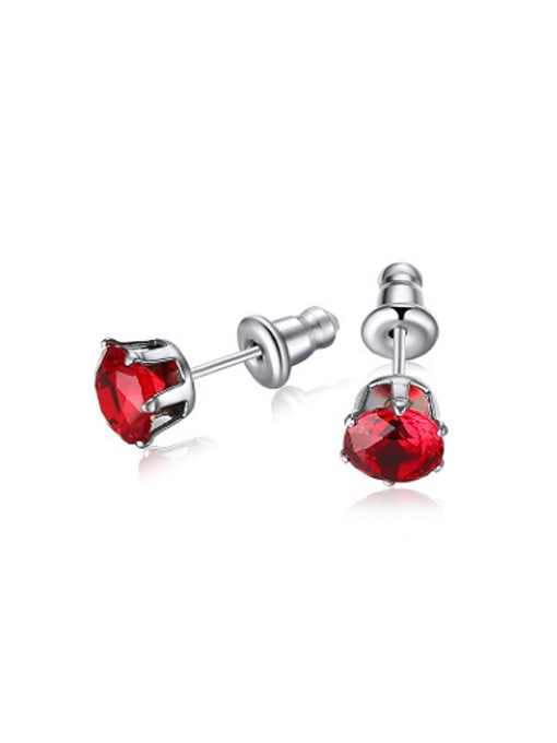CONG Fashionable Red Round Shaped Zircon Titanium Stud Earrings 0