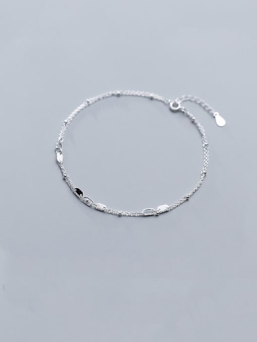 Rosh 925 Sterling Silver With Platinum Plated Elliptical Hollow Double-Layer Trend Anklet 0