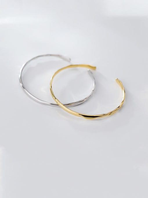 Rosh 925 Sterling Silver With Smooth Simplistic Round Free Size Bangles 0
