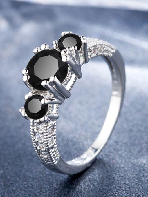 Black Drill Engagement Zircons White Gold Plated Women Ring
