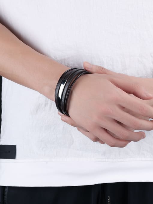 Open Sky Simple Multi-band Titanium Artificial Leather Bracelet 1